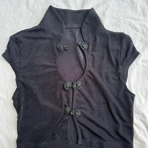 SHEIN Black Short Sleeve Top with Knot Accents